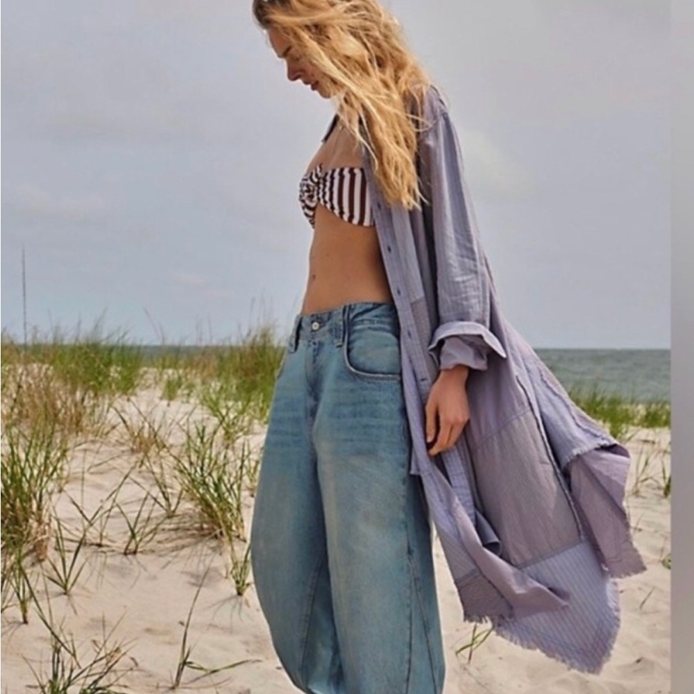 We The Free Light Blue High-Rise Wide Leg Jeans
